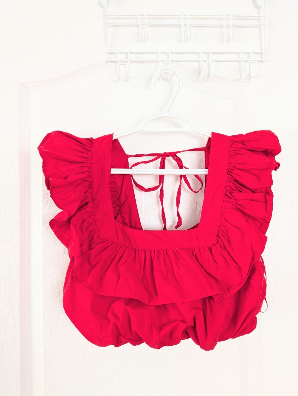 Japna Poppy Red Puff Ruffle Blouse Coastal Boho Summer Crop Top medium - Picture 8 of 8